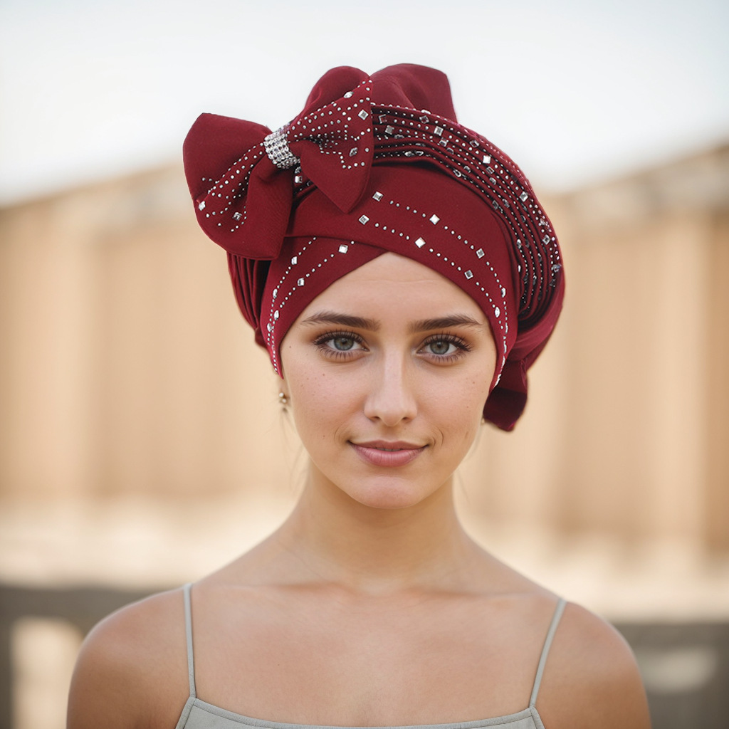 Muslim hat Space layer hot drill laminated with bow hat hat Muslim hat_voghion.com