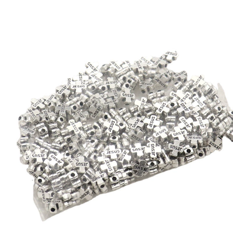 Metal Cross Beads, Zinc Alloy, 6 mm (≈1.5 mm Hole), Ancient Silver for DIY Bracelets & Necklaces
