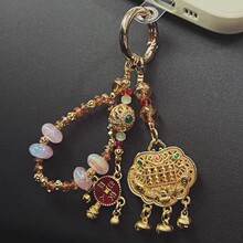 【平安顺遂】新中式金色平安锁手机链小提溜挂件本命年招财包挂坠