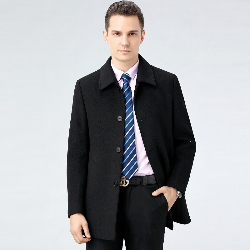 New autumn/winter men's cashmere overcoat, mid-length, warm down jacket, wool coat for middle-aged and elderly people.