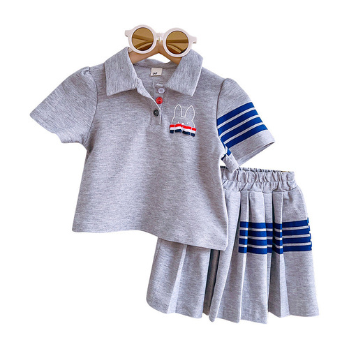 一件代发女童套装夏装新款韩版休闲运动两件套宝宝夏季Polo领