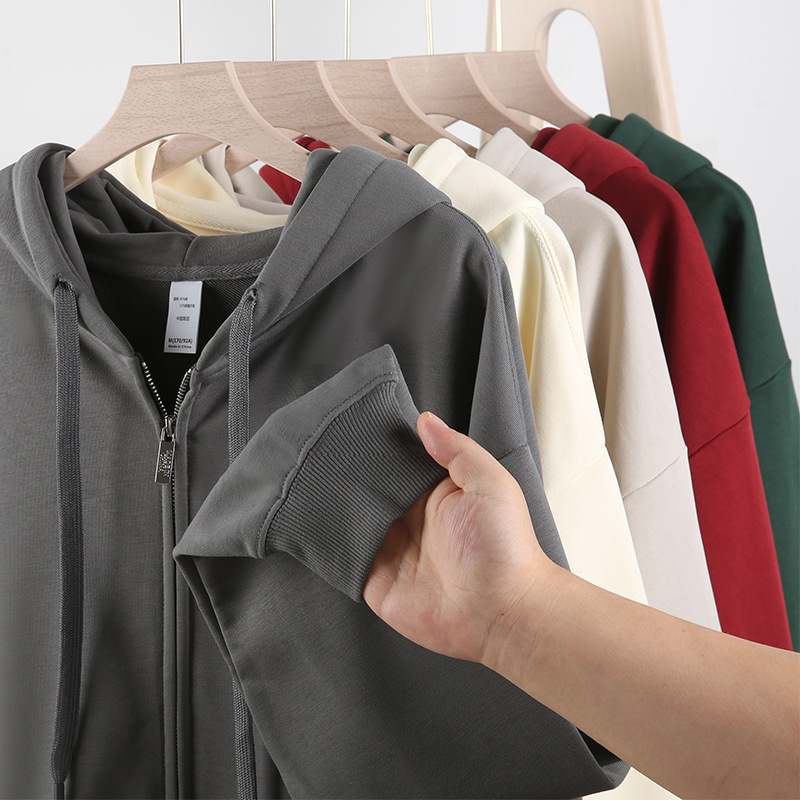 400g metal zipper cardigan heavy Terry hooded sweater men's non-fleece-lined warm coat women's TikTok fashion brand