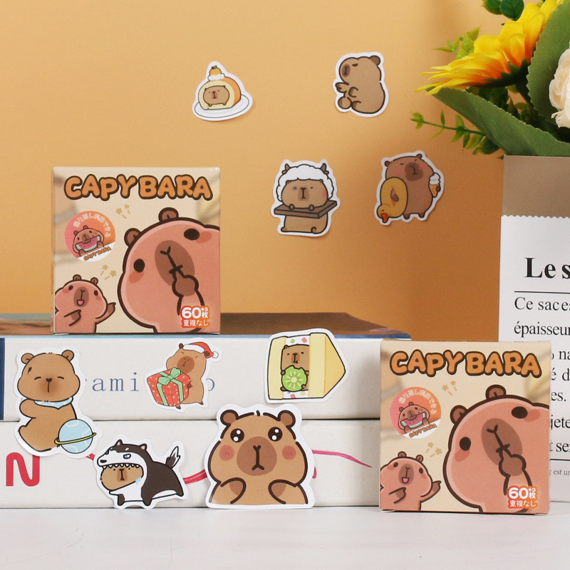 60 Pieces of Capybara Stickers in a Gift Box, Cartoon Cute Animal Waterproof Creative Stickers Wholesale 60 Pieces of Capybara Stickers in a Gift Box, Cartoon Cute Animal Waterproof Creative Stickers Wholesale