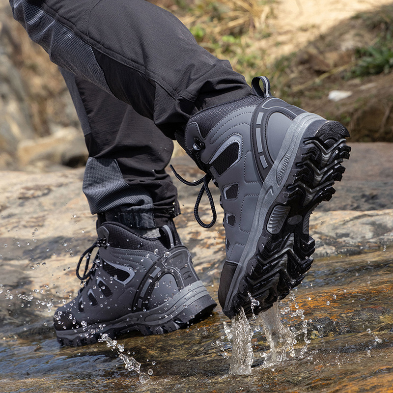 Foreign Trade Hiking Shoes for Men, High-Top, Large Size, Breathable, Water-Resistant, Non-Slip, Camping and Trekking Shoes for Women, Outdoor Hiking Shoes for Men and Women