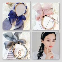 网红珍珠水钻发箍蝴蝶结发带女短发飘带发饰韩版头饰外出洗脸发带