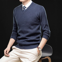 跨境直播秋冬装套头V领鸡心领毛衣打底衫中老年男装爸爸针织上衣