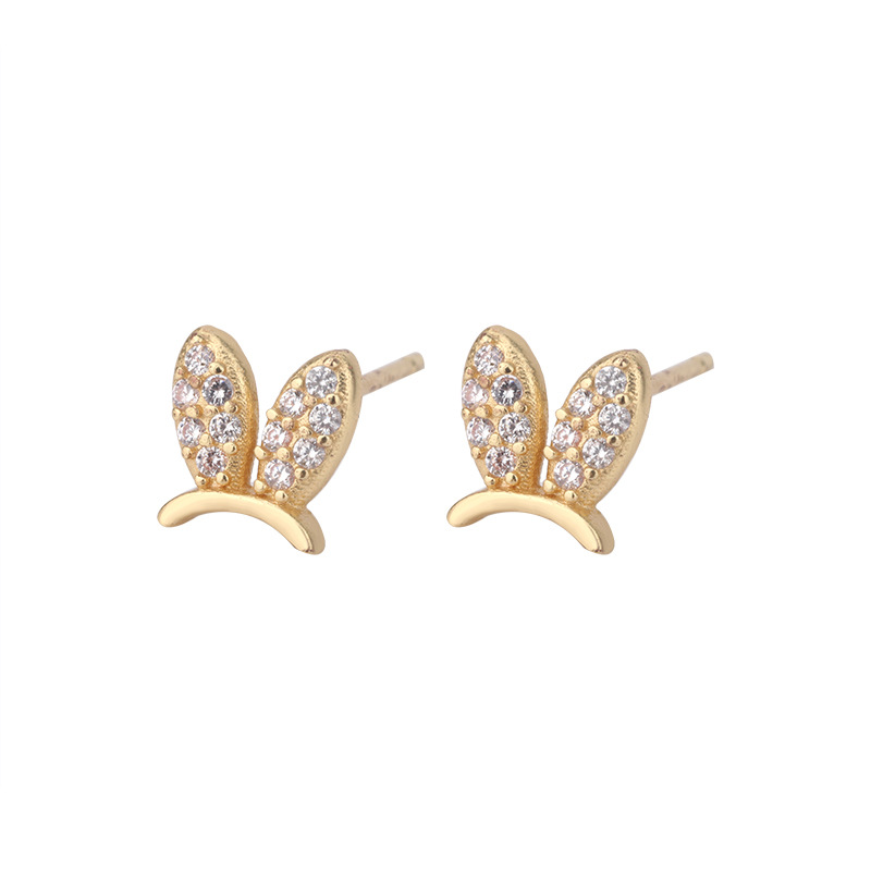 1 Pair Cute Bunny Ears Inlay Copper Zircon Ear Studs display picture 5