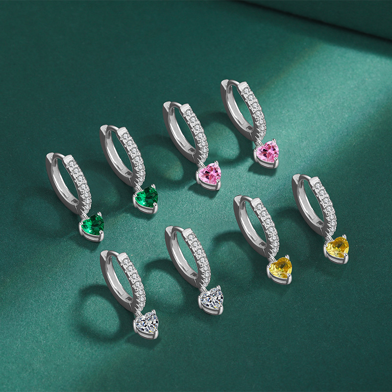 Zircon Inlay Material Drop Earrings Classification 1 Pair 925 Sterling Silver Zircon 925 Sterling Silver Earrings Heart Shape Drop Earrings