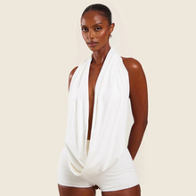 J25ST133欧美跨境新款女装性感垂领挂脖露背上衣紧身短裤两件套装