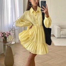2025欧美风跨境热卖春季新款衬衫裙白色连衣裙女装OL简约棉上衣