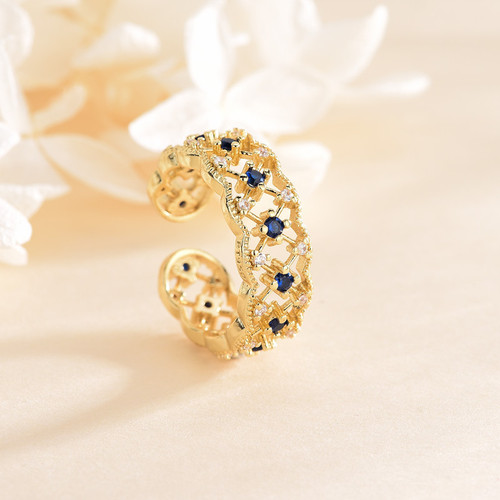 European and American fashion emerald diamond ring tail ring for women simple hollow adjustable opening one-size-fits-all accessories wholesale