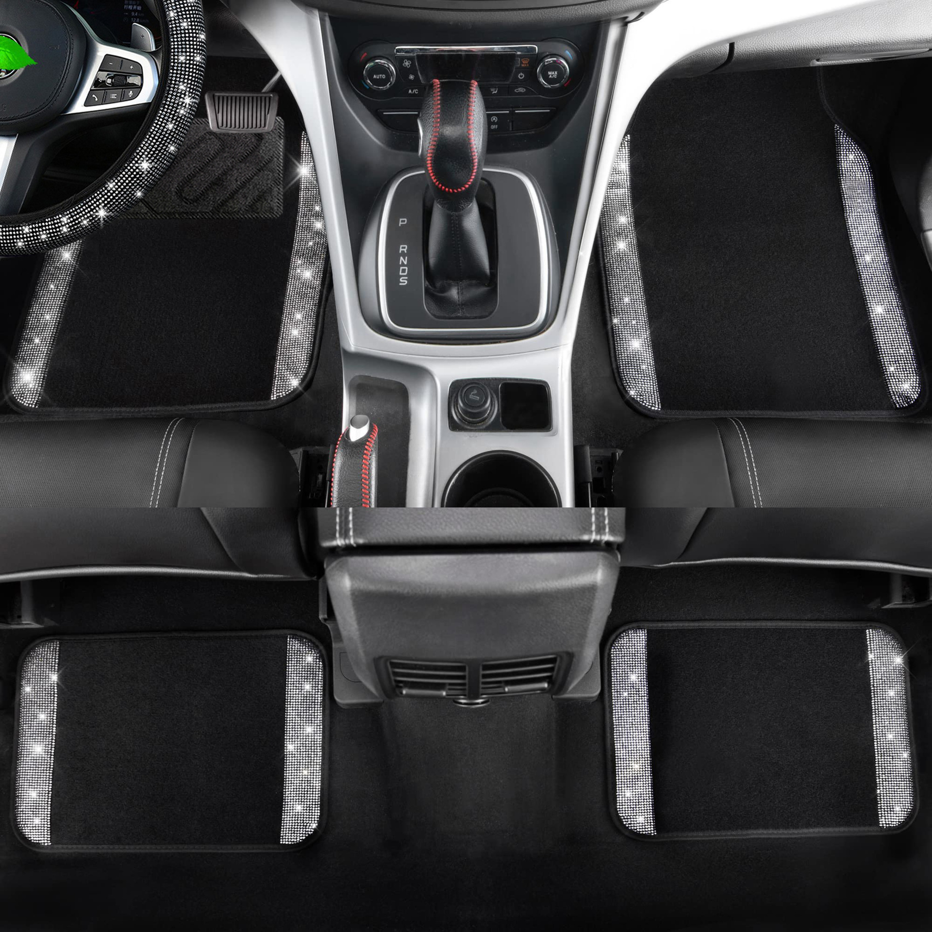 Cross-border Amazon minimalist car floor mats with crystal embellishments, made of durable and easy-to-clean crystal velvet, universal fit