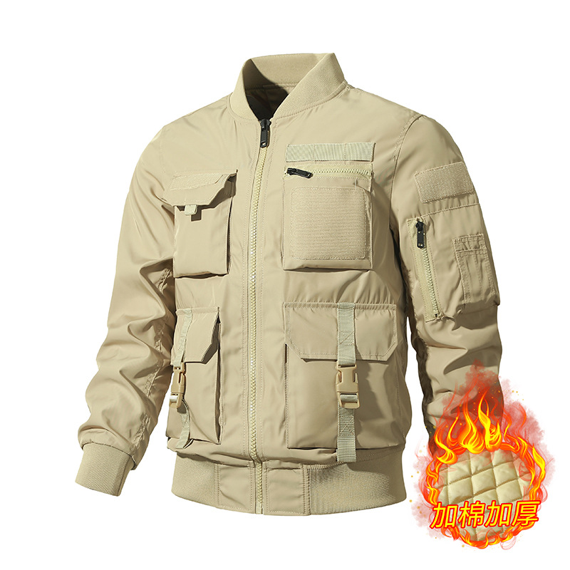 Traje de vuelo multi-Bolsillo de estilo americano abrigo de algodón acolchado abrigo de invierno algodón y engrosamiento chaqueta de uniforme de béisbol de los hombres de Estilo funcional