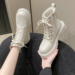 Martin Boots Women's Autumn and Winter New Explosions Foreign Trade fleece-lined Retro White Short Boots Thick Bottom British Fan Car Boots Women
