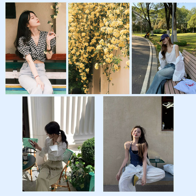 Instagram-style street photography, Korean-style fresh and fashionable clothing store, atmospheric photos, printed posters, spring and summer decorative paintings