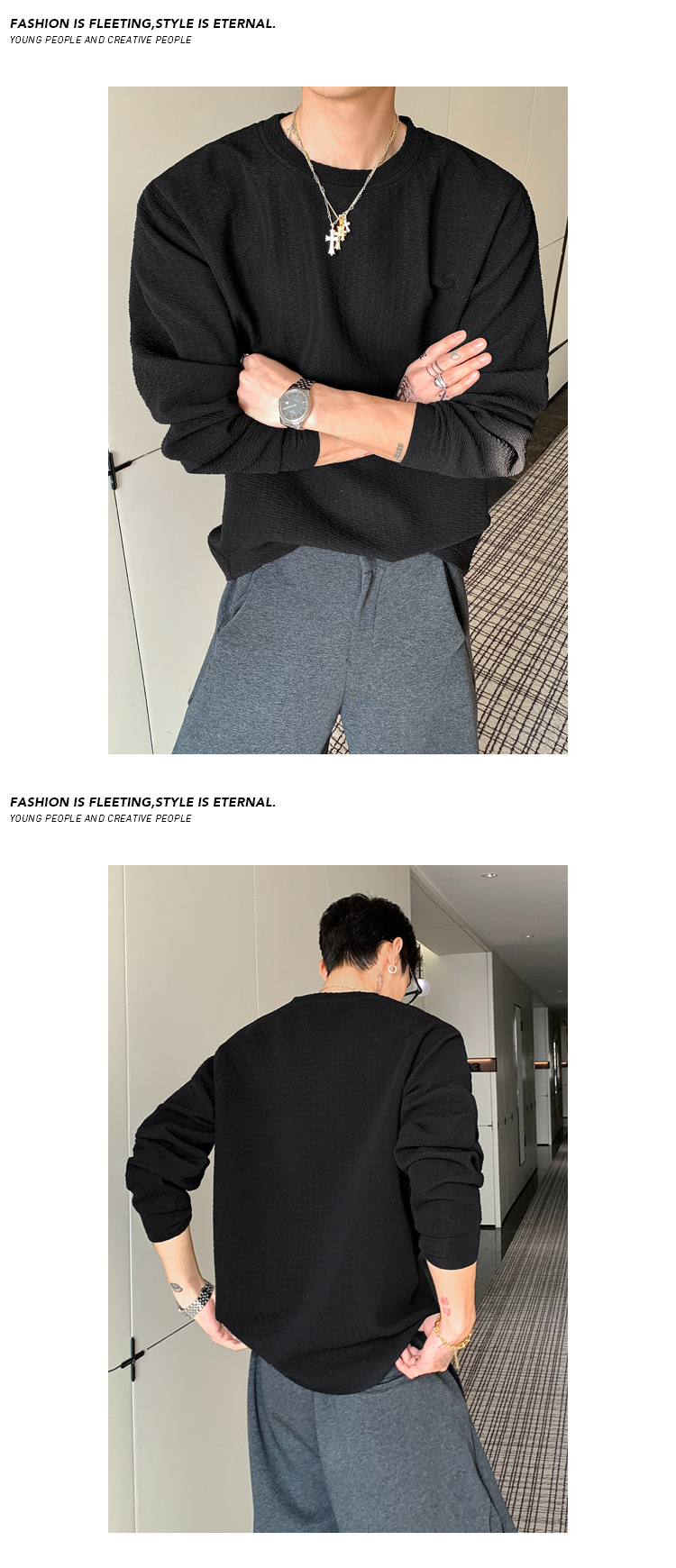 Jacquard Sweatshirt Für Herren Mit Rundhals Im Retro Look Langarm_voghion.com