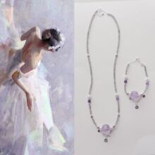 原创设计灰月光紫兔毛单珠长款项链大尺寸单珠手链灰调串珠长链