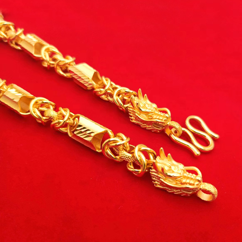 Vintage Hexagonal Dragon Bone Chain Gold Plated Brass Necklace_voghion.com