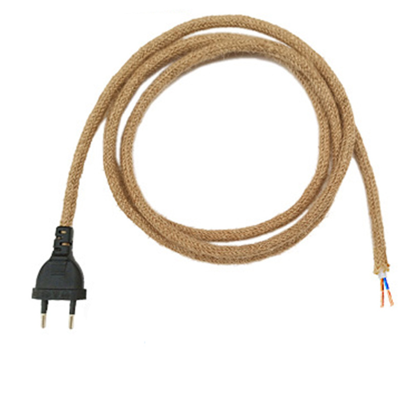 欧规两圆插麻绳电线台灯落地灯壁灯盐灯复古欧美风格田园风格