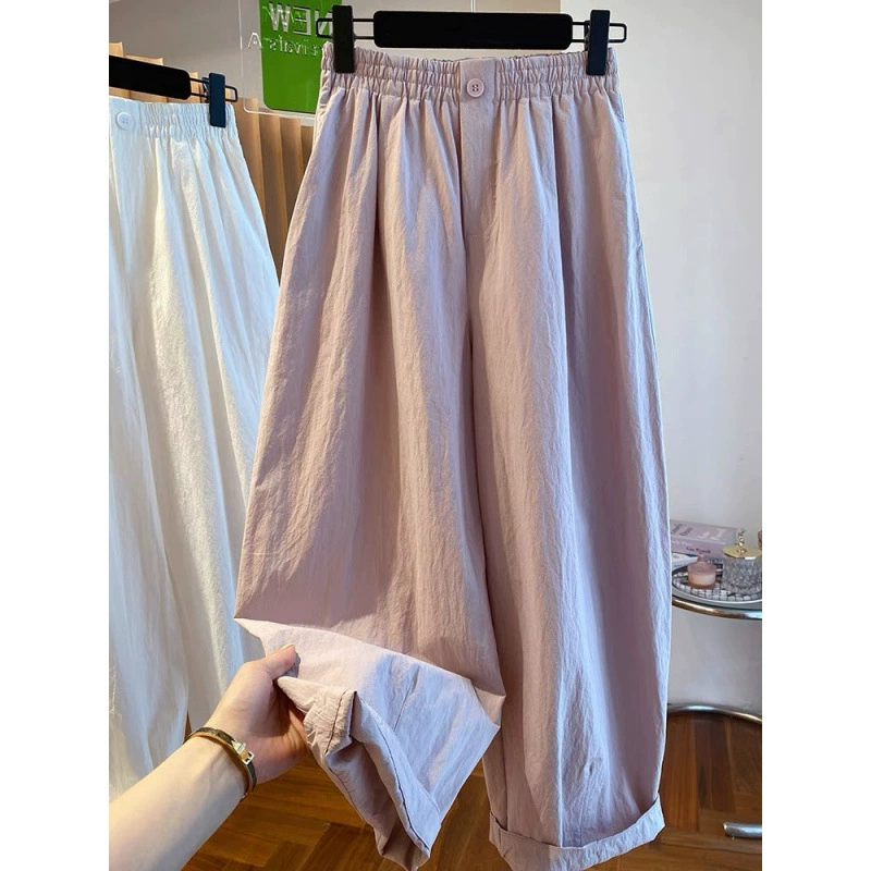 Тонкие повседневные брюки Non-real Shot, брюки-баллоны, женские летние 2025, новые свободные повседневные утягивающие прямые широкие брюки с высокой талией