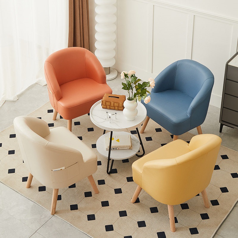 Sofá de ocio de madera sólida silla de respaldo de dormitorio pequeño balcón tela económica perezosa