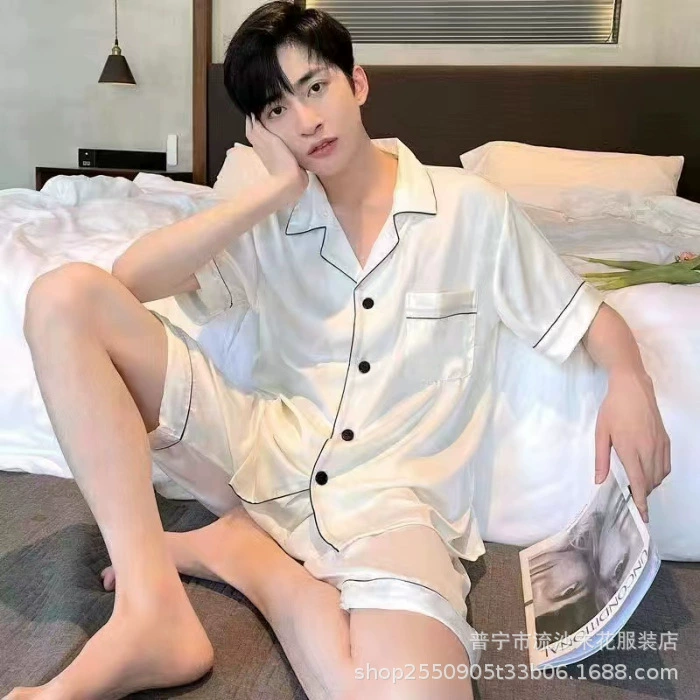 Внешняя торговля упаковывает толстый размер ледяной шелк мужской пижамы летом с короткими рукавами
