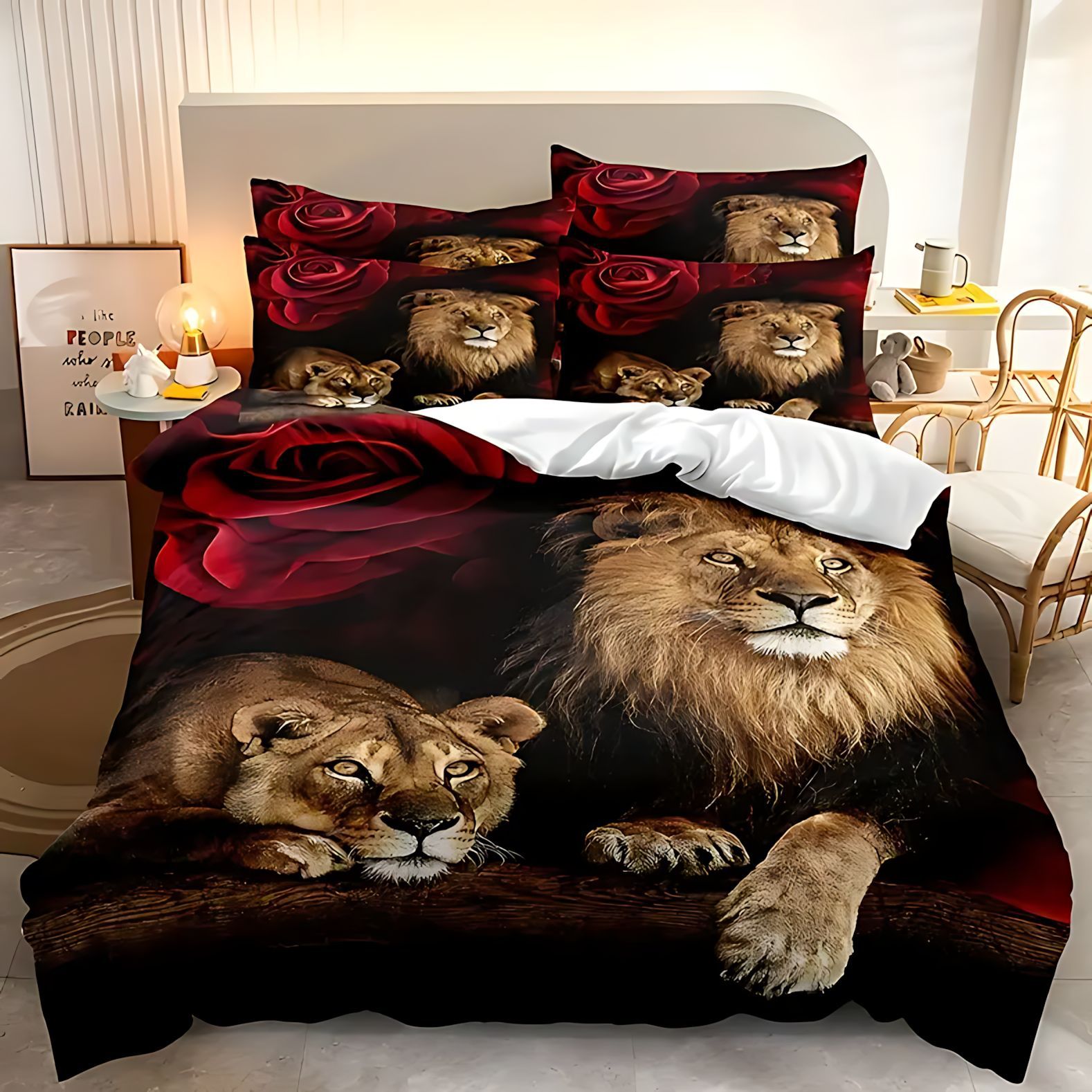 TEMU / JIT patrón de león impresión digital 3D colcha de cama set fuente fabricante puede hacer dibujos