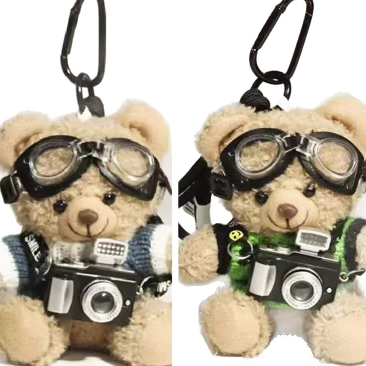 Cámara flash osos colgantes bolsos de peluche muñeca tela muñeca pareja llaveros regalo de cumpleaños creativo