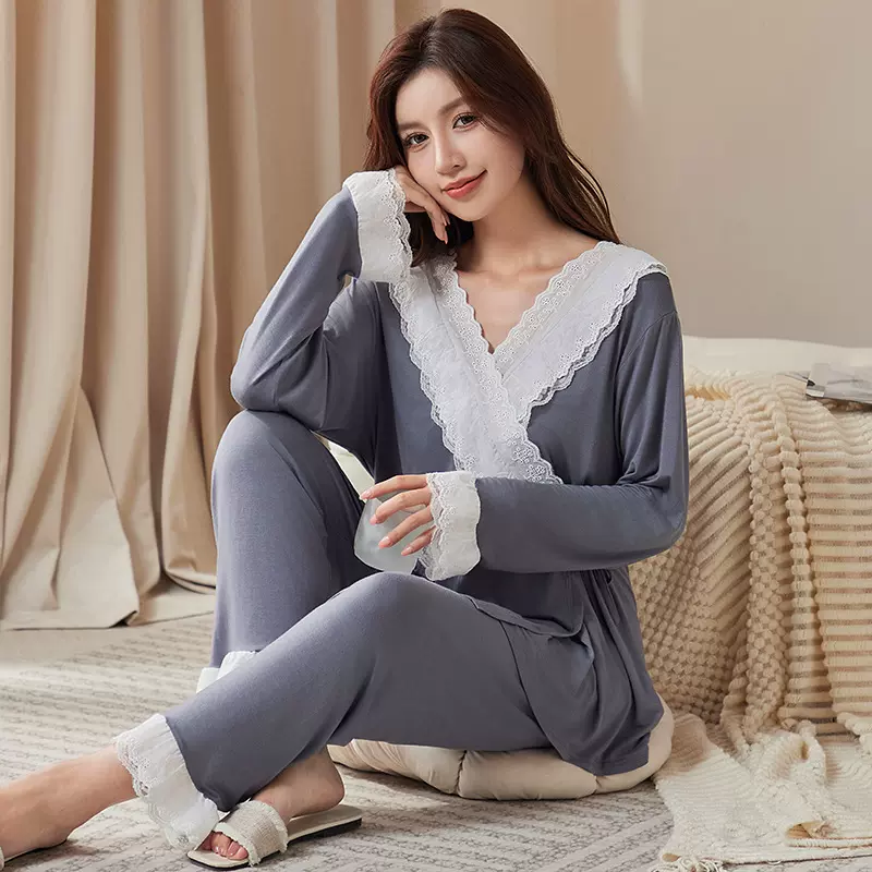 莫代尔月子服夏季薄款带凉感孕妇睡衣产妇产后哺乳喂奶装甜美套装