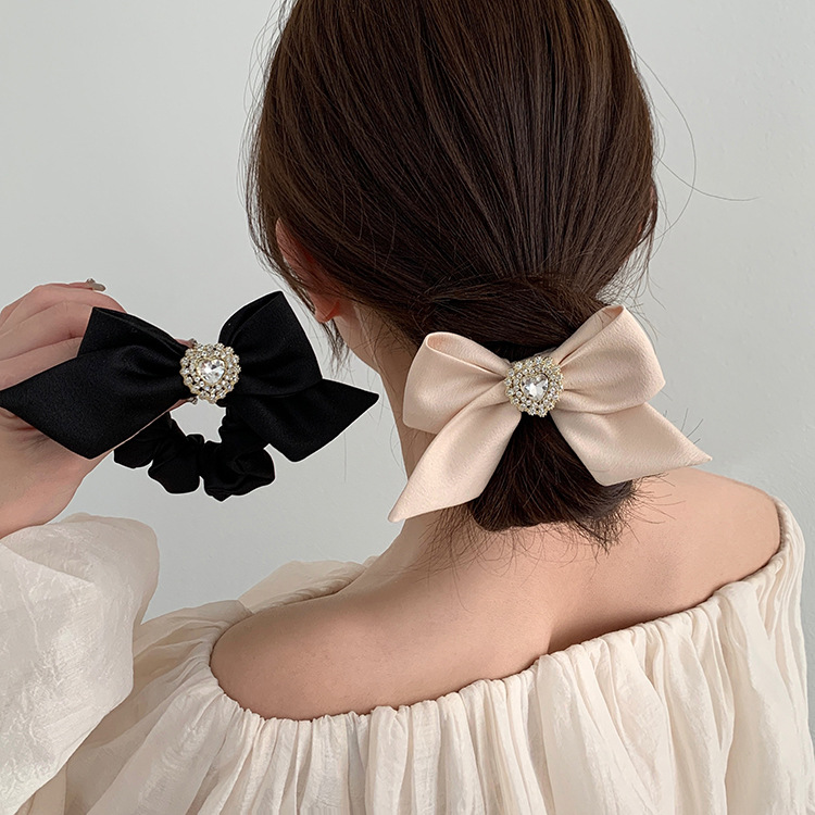 25g Weight Hair Tie Hair Accessories Type Rhinestones Inlay Material 1 Piece Quantity Simple Style Bow Knot Satin Inlay Rhinestones Hair Tie