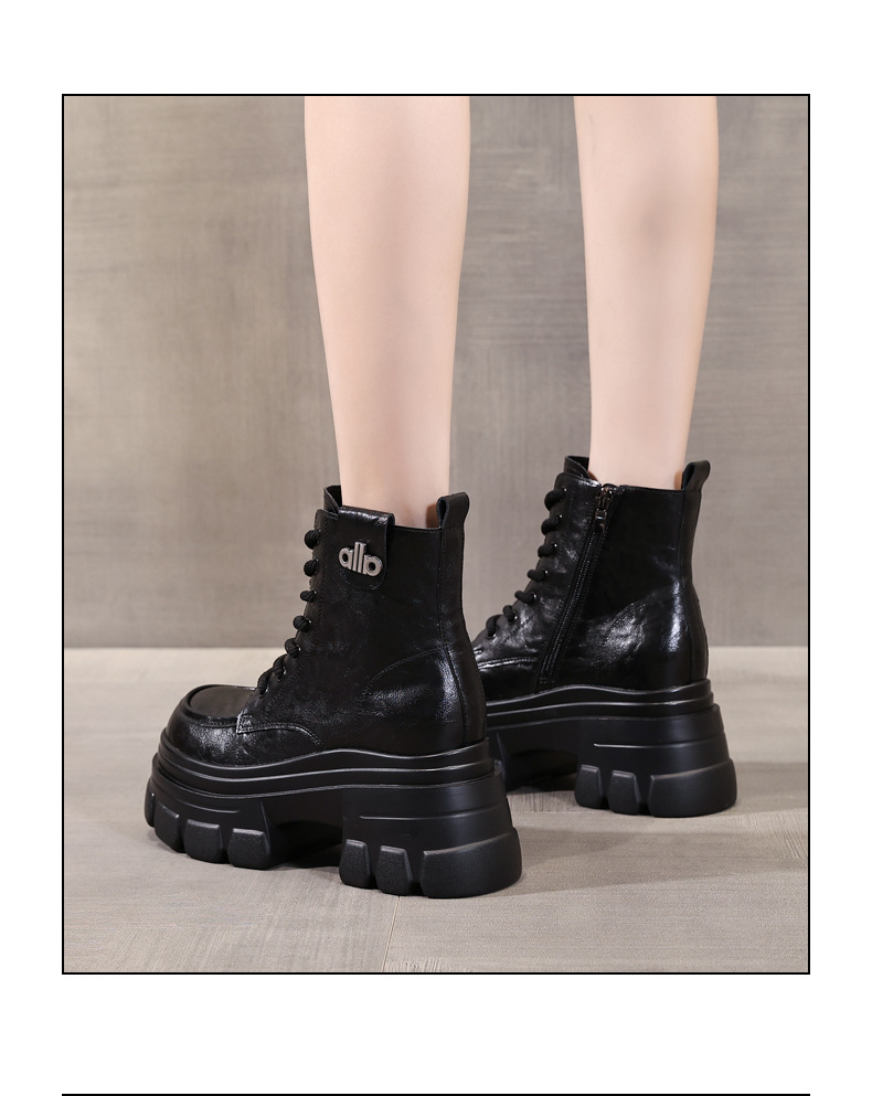 Boot nữ đế dày nâng chiều cao phong cách Anh cổ điển mùa thu đông — Lớp lót nhung đen chi tiết 13