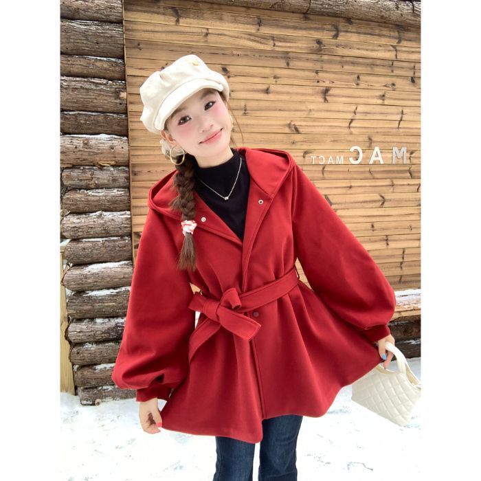 Korean Wholesale Hooded Woolen Coat for Women, Autumn and Winter Design with Tie Waist, Unique and Stylish Woolen Overcoat