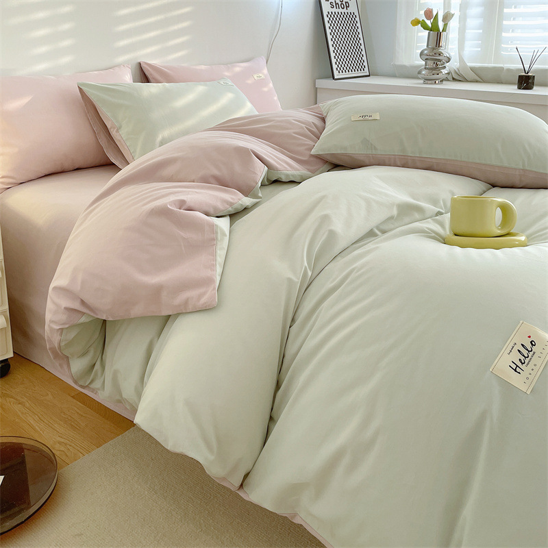 Estilo simple algodón lavado de algodón traje de cuatro piezas 100 algodón individual funda de edredón otoño e invierno dormitorio de estudiantes ropa de cama