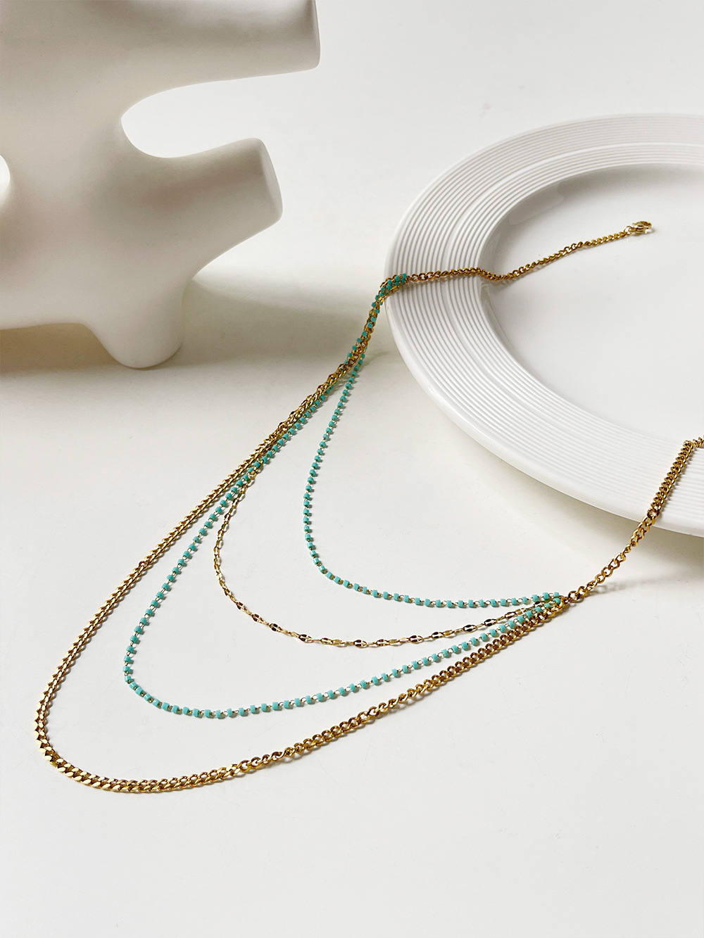 Vacation Multicolor Stainless Steel Arylic Beaded Plating Layered Necklaces 1 Piece