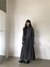 灰色复古慵懒风套装女春季2025新款长袖针织毛衣百褶半身裙两件套