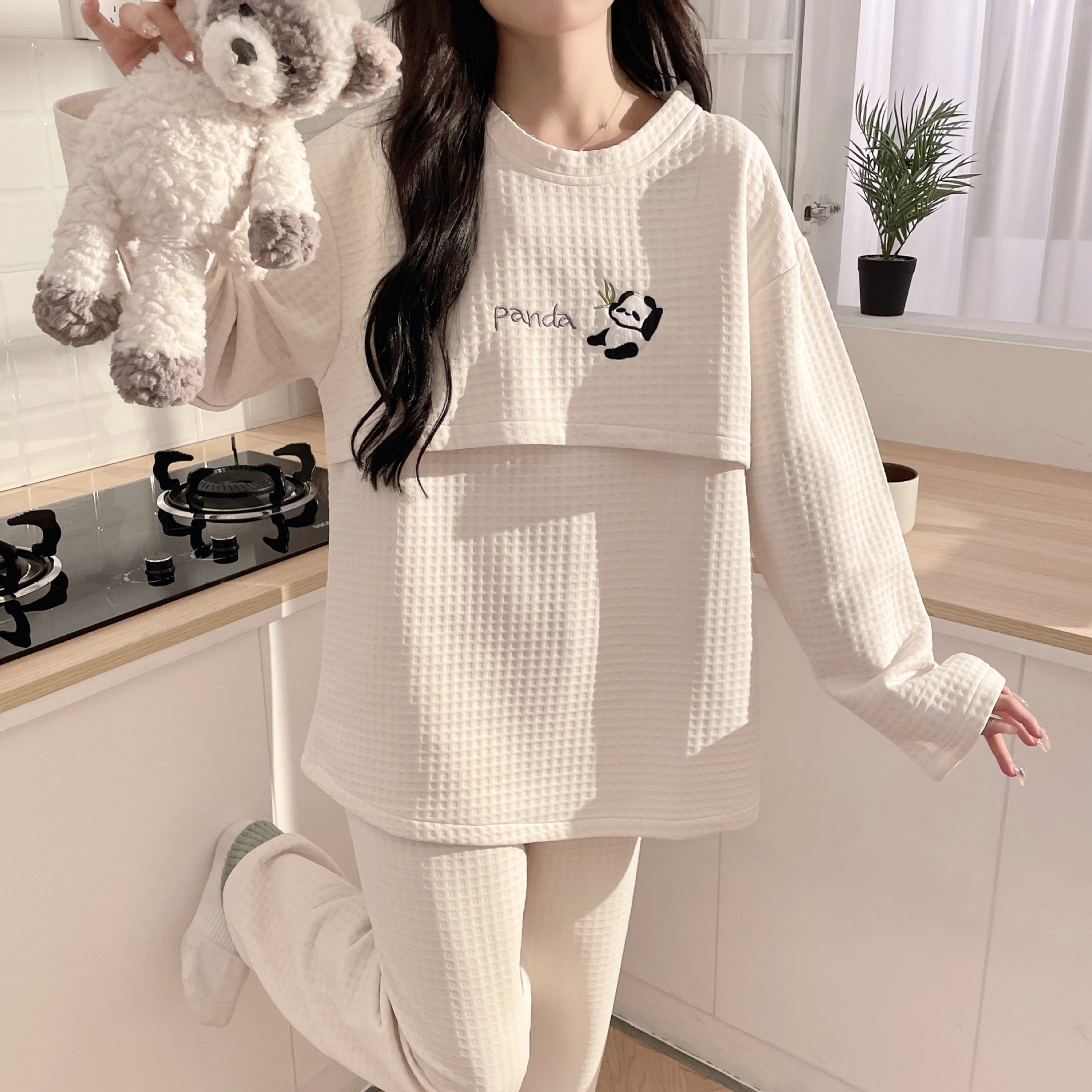 산후복 봄 가을 에어코튼 3피스 슈트 조절가능 산후수유 임산부 파자마 출산기대 및 수유중
