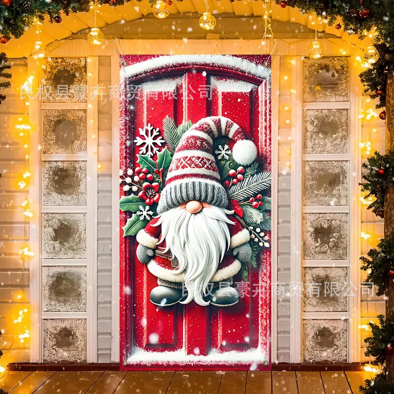 クリスマスドアカバー装飾サンタクロースクリスマス雪だるま背景布新年クリスマス屋外パーティー装飾ドア幅|undefined
