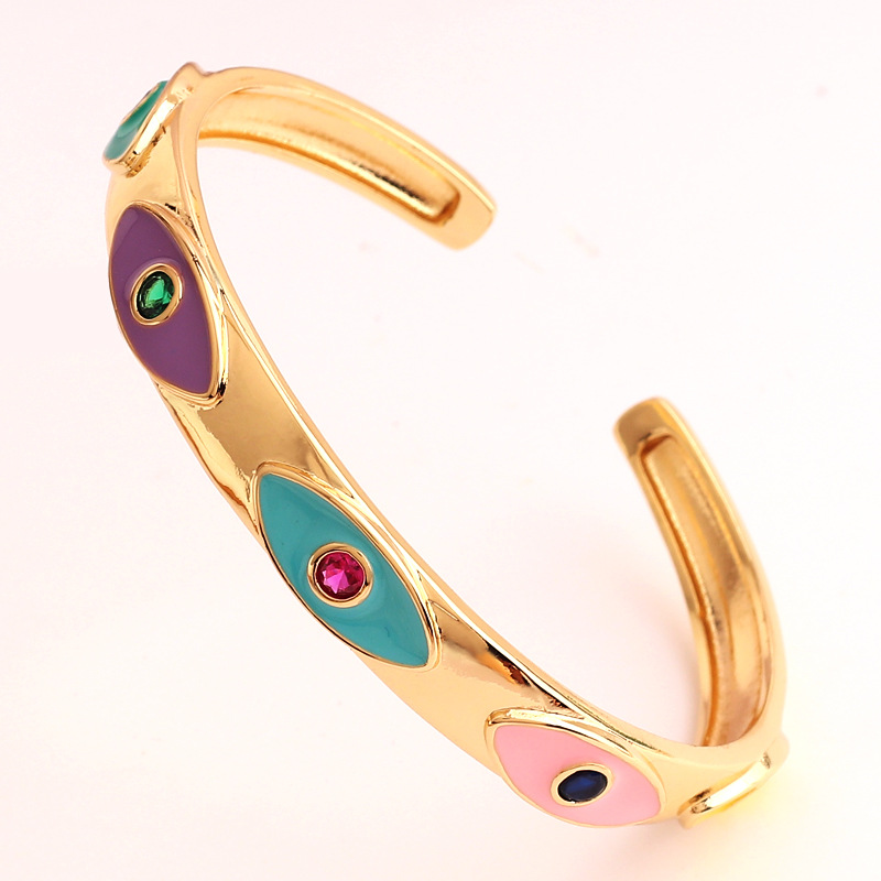 Fashion Eye Copper Enamel Plating Inlay Rhinestones Bangle 1 Piece