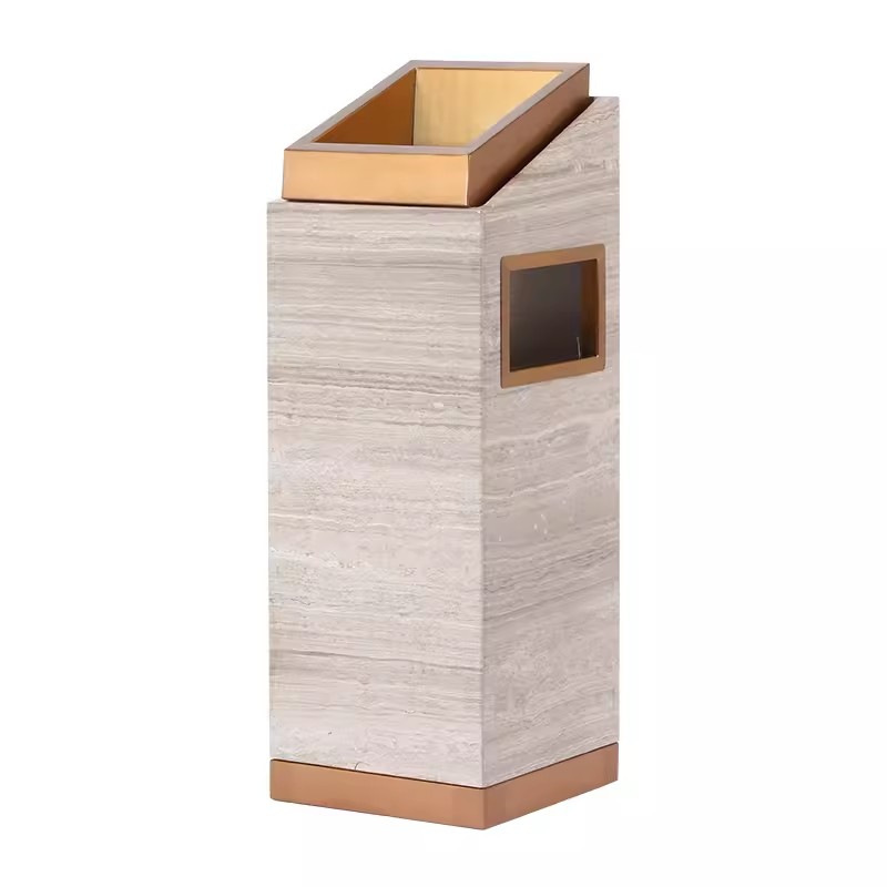 Hotel Lobby Marble Trash Can with Ashtray Shopping Mall Stainless Steel Hall Corridor Elevator Vertical Ashtray