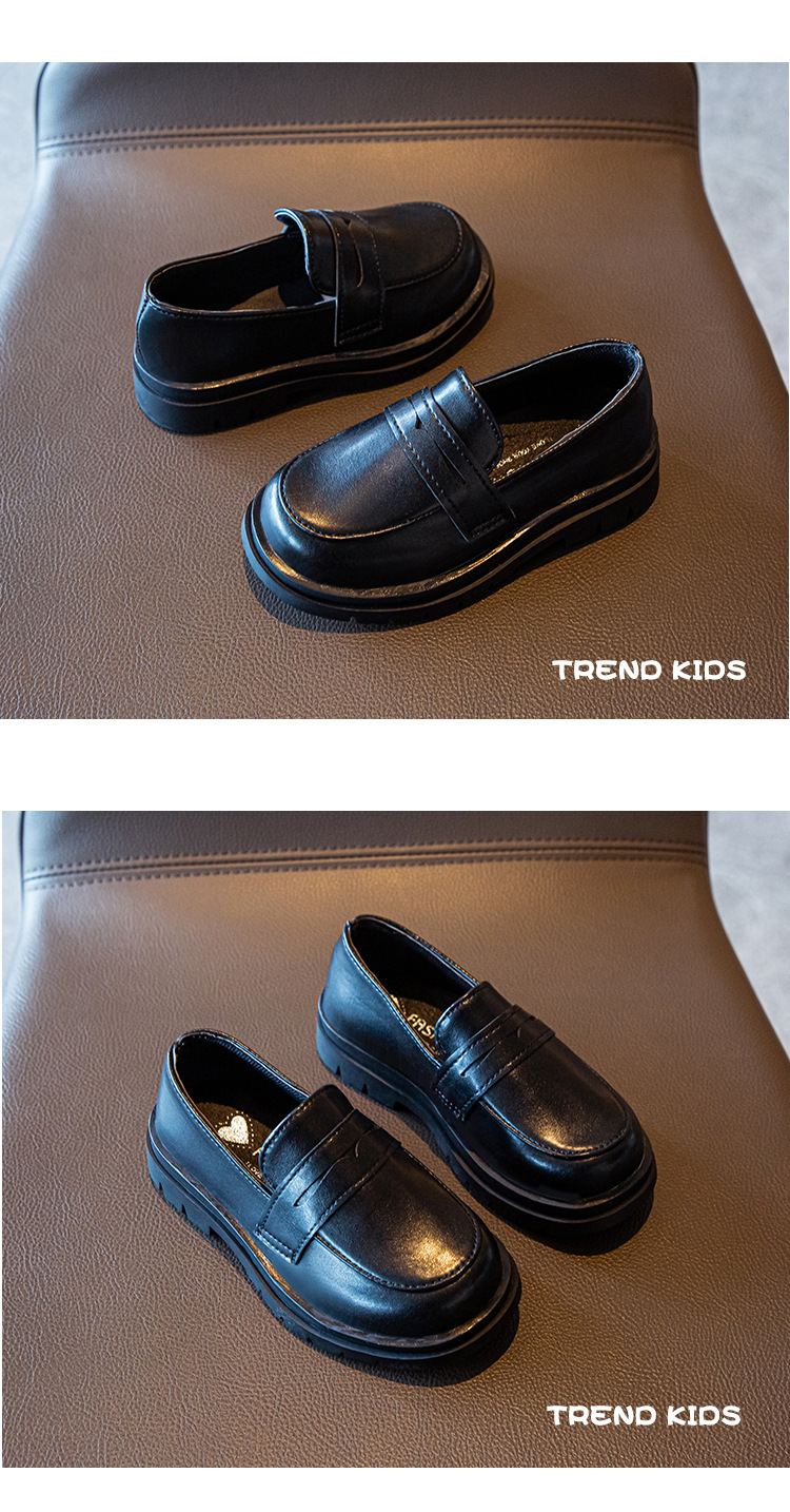 Children's Leather Shoes 2024 Spring and Autumn New Boys' Retro Black Shoes British Style Girls' Soft Soled Peas Shoes for Middle Children_voghion.com
