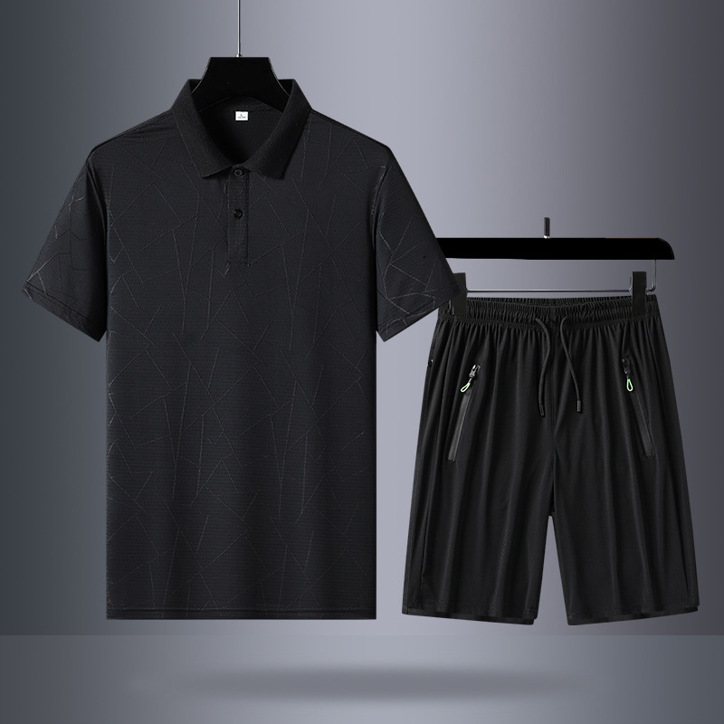 Papá, traje de verano, camiseta de mangas cortas de hielo, traje deportivo de mediana edad, hombre, día del padre, ropa de verano seca rápida.