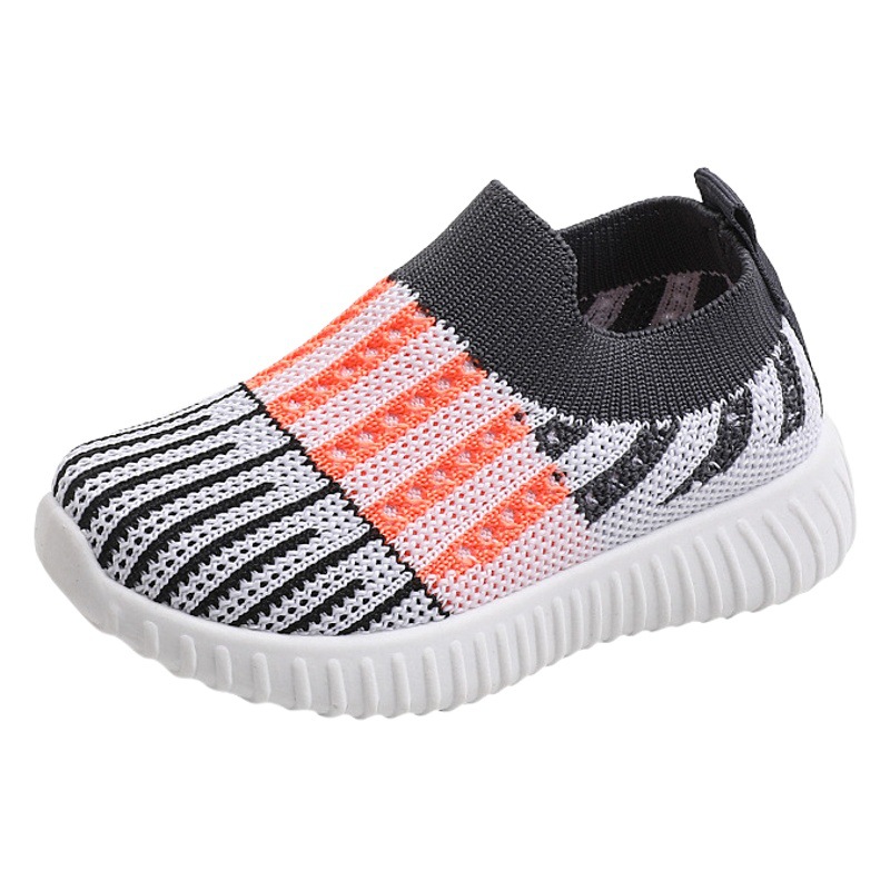 Spring and Autumn Contrast Color Middle and Large Children's Shoes Breathable Student Shoes Trendy Casual Shoes Striped Boys and Girls Flying Woven Shoes