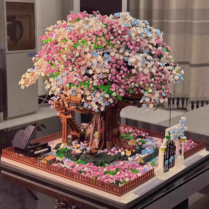 Sakura Tree House Building Blocks Assembled Toy Ornaments Difficult and Huge Princess Series Girls Birthday