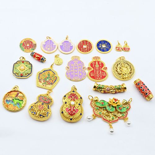 New-style national trend style gold gourd car accessory Jingtailan green Tara pendant DIY braided sweater chain accessory