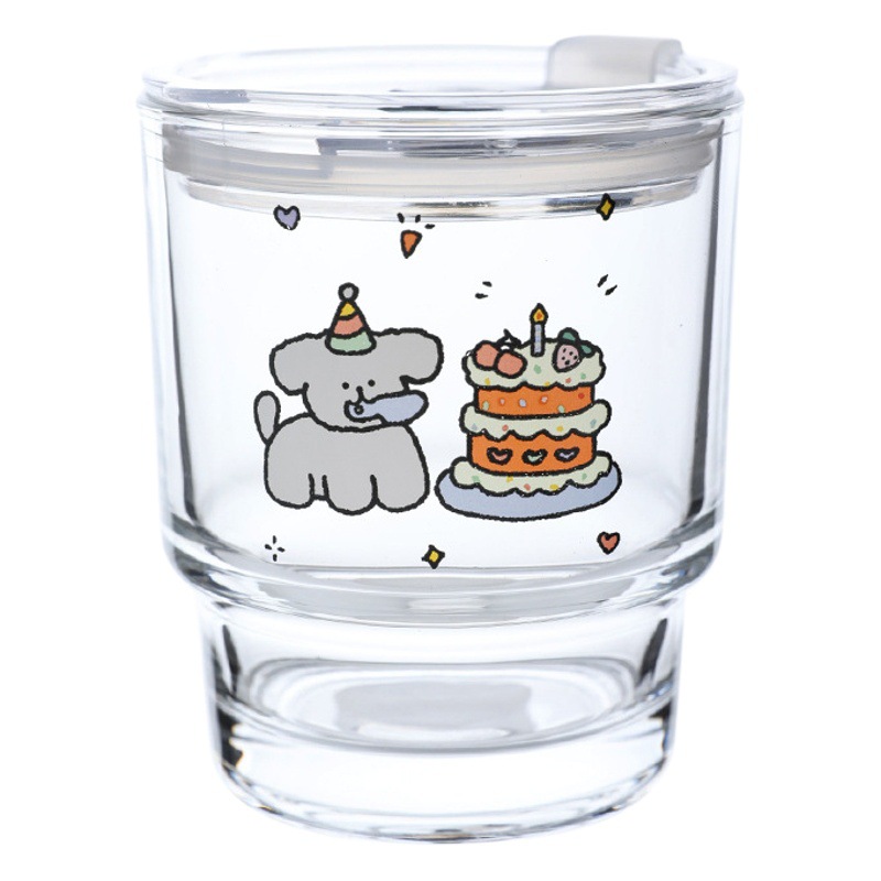 Bolimei japonés y coreano ins vidrio paja taza pastel cachorro agua taza estudiante beber taza de vidrio al por mayor