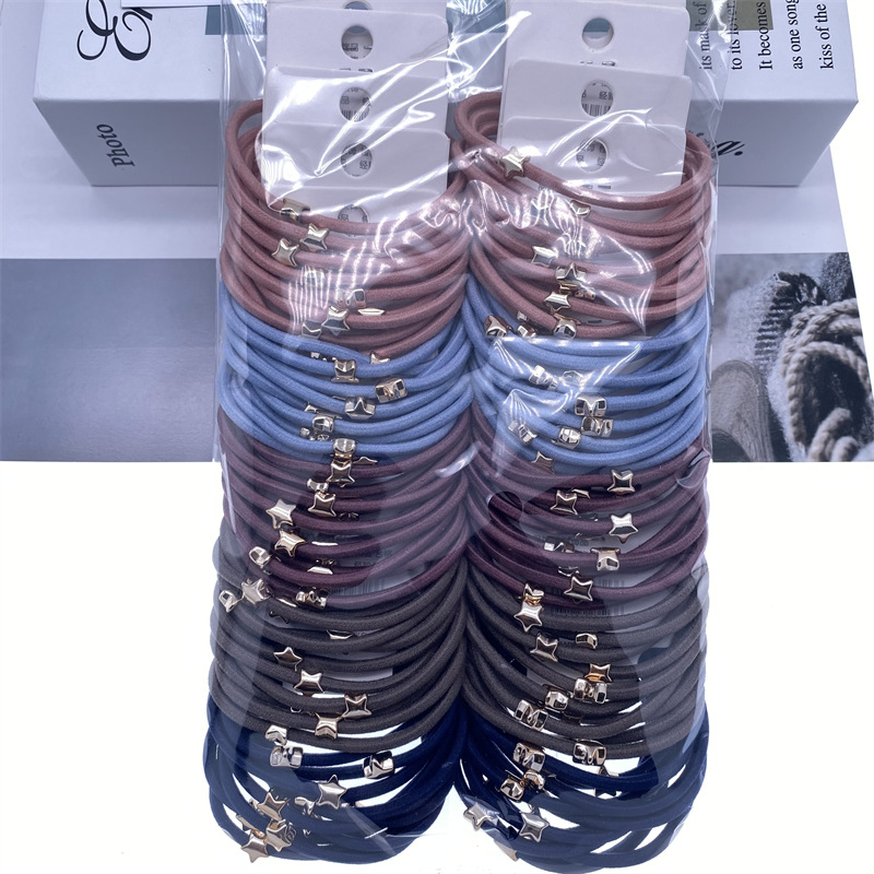 Estilo coreano accesorios para el cabello base básica cuentas de oro en forma de corazón cuerda del pelo 5 piezas orden tarjeta tamaño de la barra cuerda del pelo banda de goma banda de pelo 2 yuanes tienda