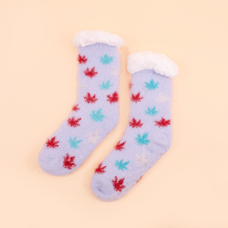 보라색 배경에 빨간색과 파란색의 작은 단풍잎 모델