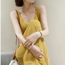 奶油黄色无袖针织吊带连衣裙女夏法式茶歇裙子设计感小众连衣裙