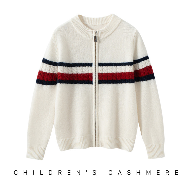Autumn and Winter New Striped Jacquard Cardigan Cashmere Sweater for Men and Women, Unisex Round Neck Thick Sweater Jacket