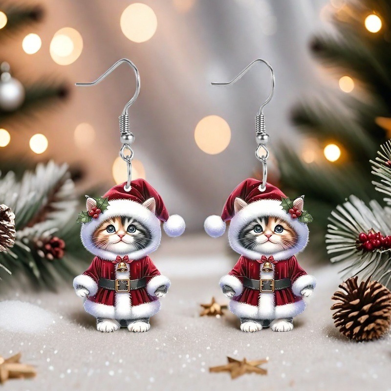 1 Pair Quantity Casual, Holiday, Christmas, Party Occasion Arylic Material 1 Pair Cute Retro Cat Arylic Unisex Drop Earrings Earrings